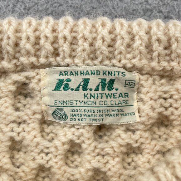 Vintage Mens Irish Fisherman Sweater KAM Knitwear Aran Hand Knits Wool 42 Medium - Picture 4 of 14